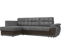 Угловой диван Лига диванов Нэстор прайм левый угол основа рогожка серая, вставка рогожка коричневая 103113L