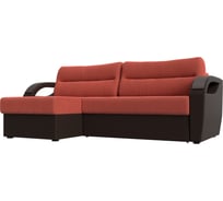 Угловой диван Лига диванов Форсайт левый основа микровельвет коралловый, компаньон экокожа коричневая 111758L