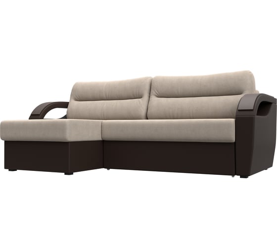 Угловой диван Лига диванов Форсайт левый основа рогожка бежевая, компаньон экокожа коричневая 100792L 1