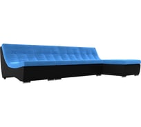 Угловой модульный диван Лига диванов Монреаль основа велюр голубой, компаньон экокожа черная 111500