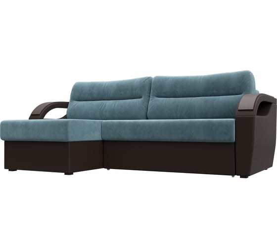 Угловой диван Лига диванов Форсайт левый основа Велюр Бирюзовый, компаньон экокожа коричневая 111574L 1
