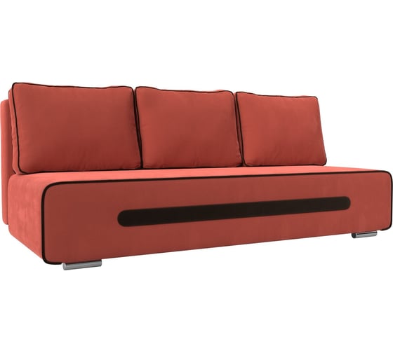 Прямой диван Лига диванов Приам полностью микровельвет коралловый, кант и вставка велюр коричневый 107405 1