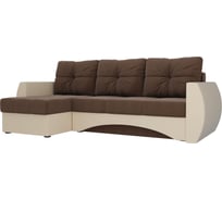 Угловой диван Лига диванов Сатурн левый основа рогожка коричневая, компаньон экокожа бежевая 101065L