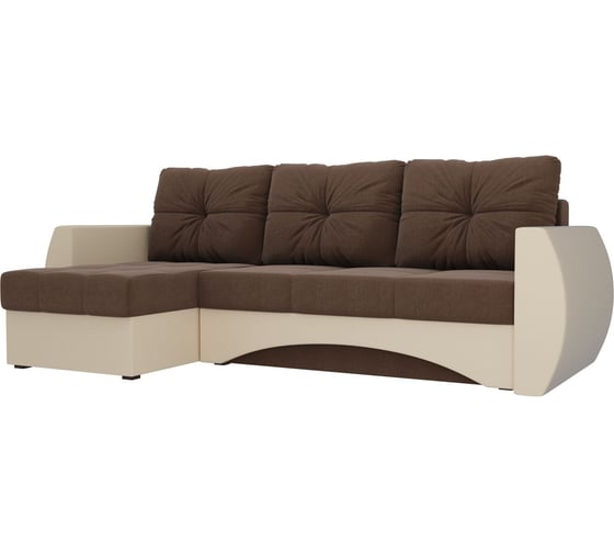 Угловой диван Лига диванов Сатурн левый основа рогожка коричневая, компаньон экокожа бежевая 101065L 1