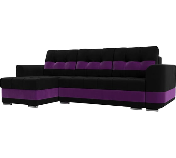 Угловой диван Лига диванов Честер левый основа микровельвет черный, компаньон микровельвет фиолетовый 100023L 1