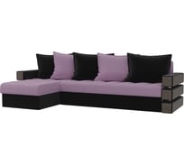 Угловой диван Лига диванов Венеция левый основа микровельвет сиреневый, компаньон микровельвет черный 108445L