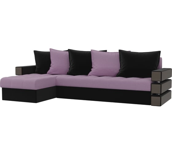 Угловой диван Лига диванов Венеция левый основа микровельвет сиреневый, компаньон микровельвет черный 108445L 1