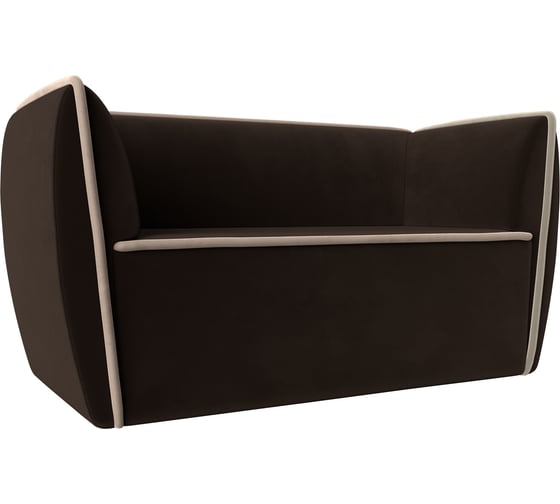 Прямой диван Лига диванов Бергамо 2-х местный полностью микровельвет коричневый, кант микровельвет бежевый 112060 1