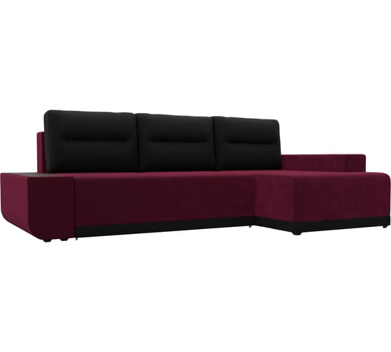 Угловой диван Лига диванов Чикаго правый основа микровельвет бордовый, подушки и вставка микровельвет черный 110762 1