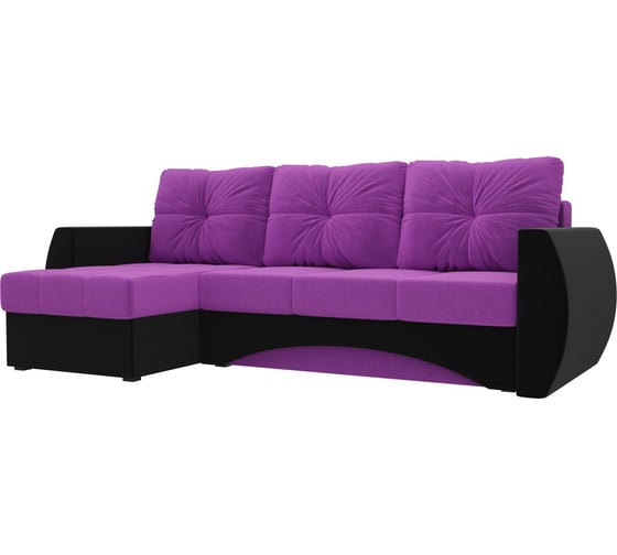 Угловой диван Лига диванов Сатурн левый основа микровельвет фиолетовый, компаньон микровельвет черный 101056L 1