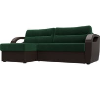 Угловой диван Лига диванов Форсайт левый основа велюр зеленый, компаньон экокожа коричневая 111575L