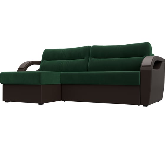 Угловой диван Лига диванов Форсайт левый основа велюр зеленый, компаньон экокожа коричневая 111575L 1
