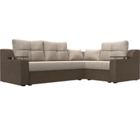 Угловой диван Лига диванов Кронос правый основа рогожка бежевая, компаньон рогожка коричневая, подушки рогожка БЕЖ/беж 114636