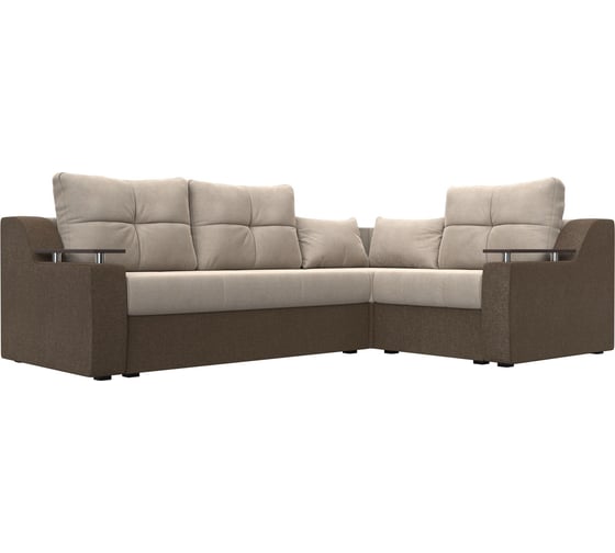 Угловой диван Лига диванов Кронос правый основа рогожка бежевая, компаньон рогожка коричневая, подушки рогожка БЕЖ/беж 114636 1