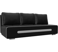 Прямой диван Лига диванов Приам полностью экокожа черная, кант и вставка экокожа белая 107416