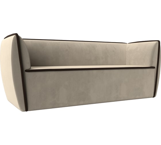 Прямой диван Лига диванов Бергамо 3-х местный полностью микровельвет бежевый, кант микровельвет коричневый 112103 1