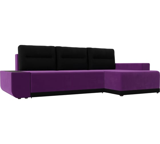 Угловой диван Лига диванов Чикаго правый основа микровельвет фиолетовый, подушки и вставка микровельвет черный 110752 1