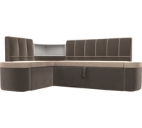 Кухонный угловой диван Лига диванов Тефида левый основа велюр бежевый, компаньон велюр коричневый 107511L