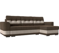 Угловой диван Лига диванов Честер правый основа рогожка коричневая, компаньон рогожка бежевая 100027