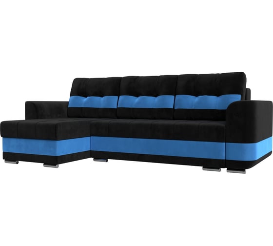 Угловой диван Лига диванов Честер левый основа велюр черный, компаньон велюр голубой 100012L 1