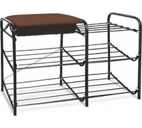 Этажерка для обуви InHome 800x330x500 мм, 3 полки, мягкое сиденье, черный/коричневый ЭТИ3/Ч