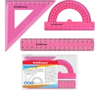 Набор ErichKrause геометрический малый пластиковый Блёстки, (линейка, угольник, транспортир), зиплок-пакет, розовый 55537