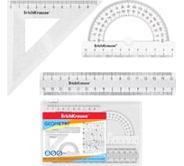 Набор ErichKrause геометрический малый пластиковый Блёстки, (линейка, угольник, транспортир), зиплок-пакет, прозрачный 53031