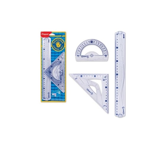 Чертежный набор MAPED Geometric большой, для левши, линейка 30 см, угольник, транспортир 210374