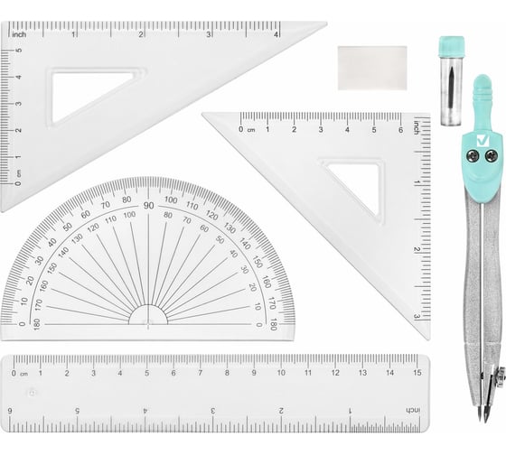 Готовальня SCHOOL KIT 8 предметов циркуль 115мм, чертежные принадлежности, мятный, BRAUBERG 210705