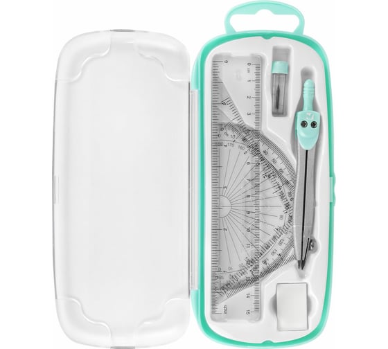 Готовальня SCHOOL KIT 8 предметов циркуль 115мм, чертежные принадлежности, мятный, BRAUBERG 210705
