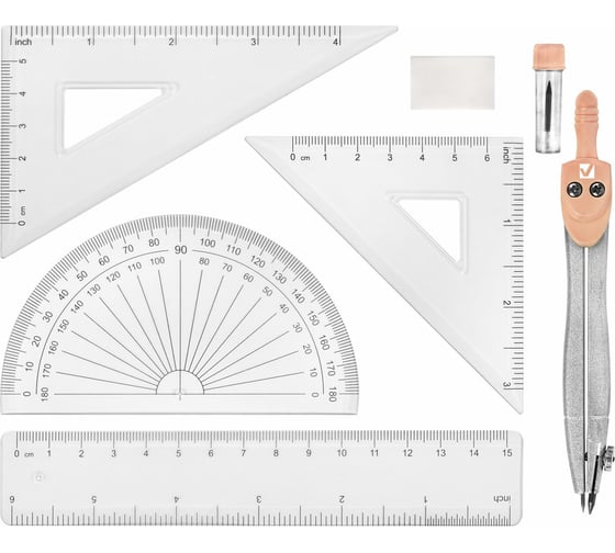 Готовальня SCHOOL KIT 8 предметов циркуль 115мм, чертежные принадлежности, персик, BRAUBERG 210704
