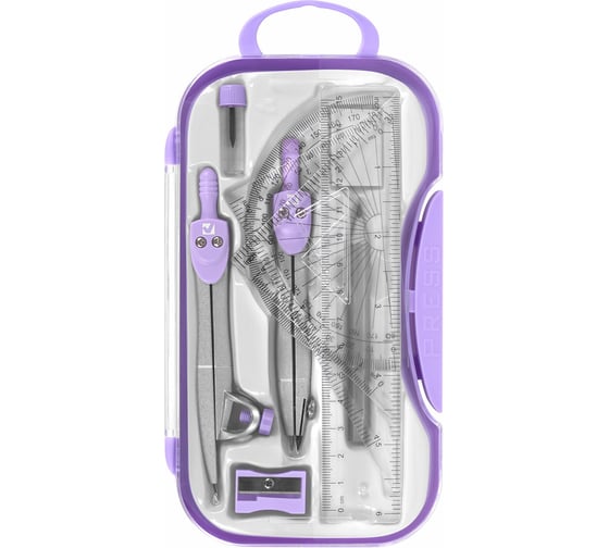 Готовальня SCHOOL KIT 11 предметов циркуль 115мм, чертежные принадлежности, лаванда, BRAUBERG 210714