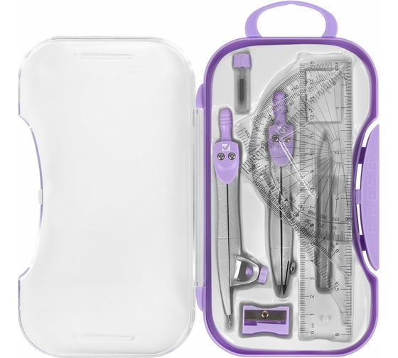 Готовальня SCHOOL KIT 11 предметов циркуль 115мм, чертежные принадлежности, лаванда, BRAUBERG 210714