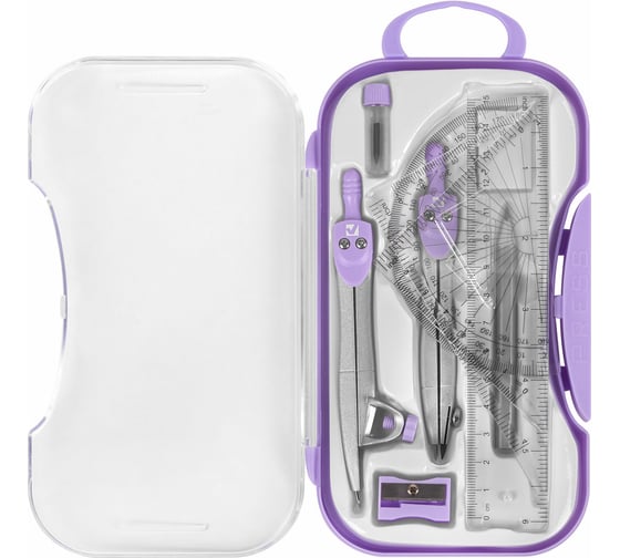 Готовальня SCHOOL KIT 11 предметов циркуль 115мм, чертежные принадлежности, лаванда, BRAUBERG 881091