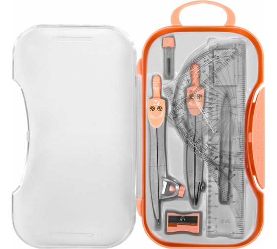 Готовальня SCHOOL KIT 11 предметов циркуль 115мм, чертежные принадлежности, персик, BRAUBERG 881092
