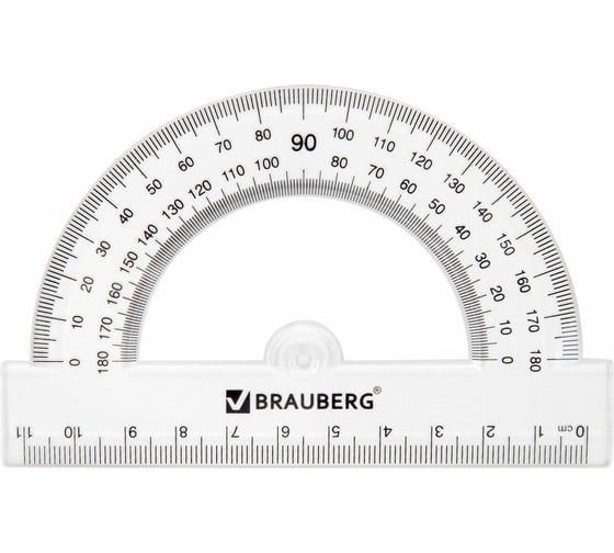 Набор чертежный BRAUBERG линейка 20 см, 2 треугольника, транспортир, прозрачный, 210853