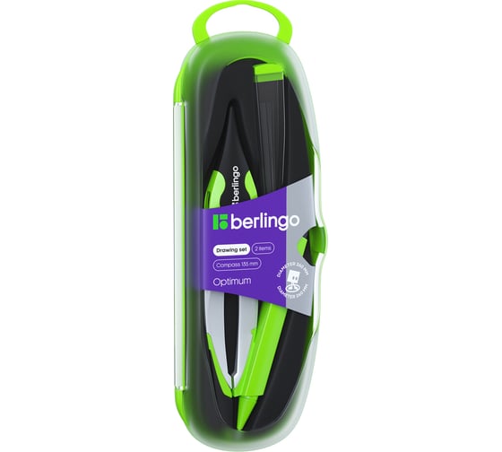 Готовальня BERLINGO Optimum +, 2 предмета, циркуль 135 мм, пластиковый футляр DS_00202
