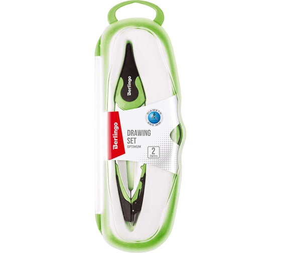 Готовальня BERLINGO Optimum 2 предмета, циркуль 135 мм, пластиковый футляр, зеленый DS_00102b 1