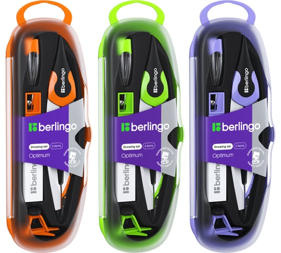 Готовальня BERLINGO Optimum 5 предметов, циркуль 135 мм, пластиковый футляр DS_00505