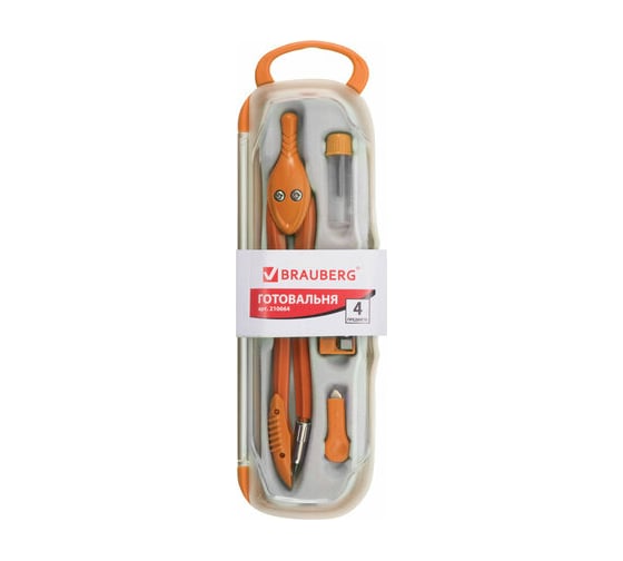 Готовальня BRAUBERG Modern, 4 предмета: циркуль 135 мм, точилка, отвёртка, грифель 210664