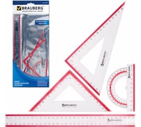 Чертежный набор BRAUBERG Crystal большой линейка 30 см, 2 угольника, транспортир 210297