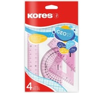 Чертежный набор Kores линейка 15 см, транспортир 10 см, 2 треугольника 12 см 1337956