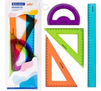 Чертежный набор BRAUBERG FRUITY большой, линейка 30 см, 2 треугольника, транспортир, ассорти, пенал 210772