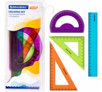 Чертежный набор BRAUBERG FRUITY средний, линейка 20 см, 2 треугольника, транспортир, ассорти, пенал 210771