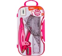 Циркуль DELI корпус ассорти пластик в комплекте линейка, транспортир, 2 угольника, карандаш, ластик, 12 упак 1028971