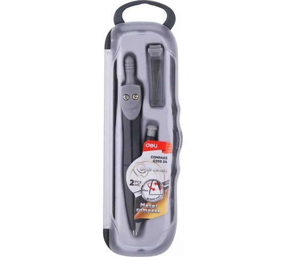 Циркуль DELI EG20904 металл, в комплекте механический карандаш, 12 упак 1204988