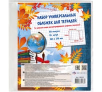 Универсальные обложки для тетрадей Феникс +10 шт, 365x210 мм, прозрачный, полипропилен, 80 мкм, с липким слоем для регулирования ширины обложки 38019/П