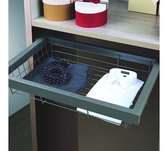 Выдвижная корзина крупная сетка Mebax 900-420 864х420х140, серый жемчуг 00-00001090