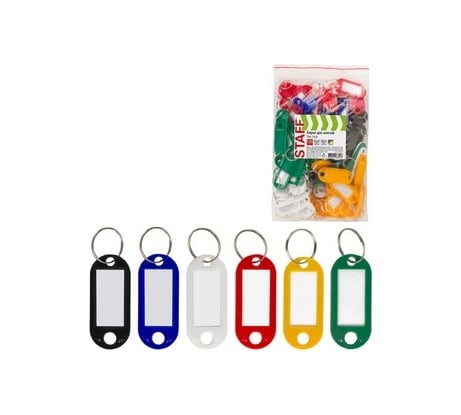 Бирки для ключей STAFF КОМПЛЕКТ 100 шт, длина 50 мм, инфо-окно 30х15 мм, АССОРТИ 237493