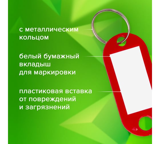 Бирки для ключей STAFF КОМПЛЕКТ 100 шт, длина 50 мм, инфо-окно 30х15 мм, АССОРТИ 237493